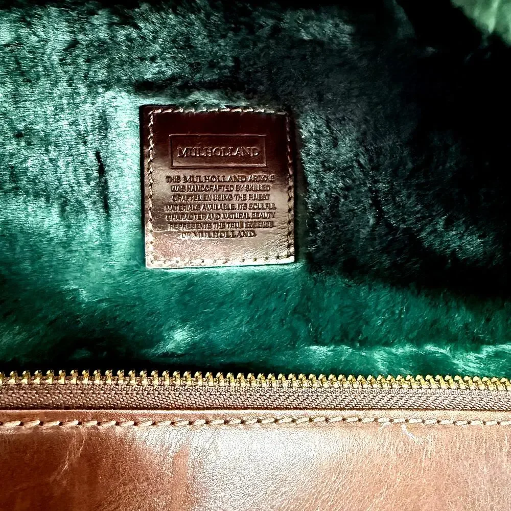 NWT Mulholland Brown Leather Golf Shoe Bag Luxury Travel Case Faux Fur Lined